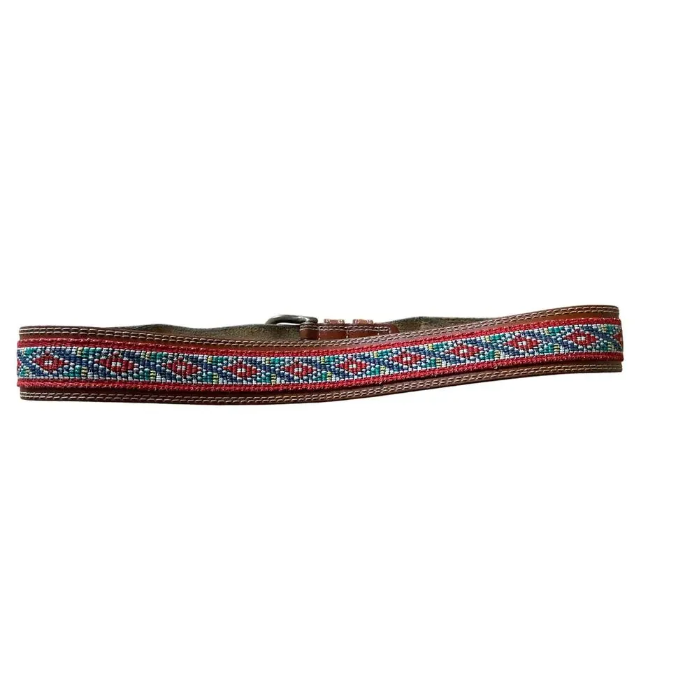Vintage Kenzo Paris Embroidered Woven Brown Leather Belt Size 70cm/ Small
